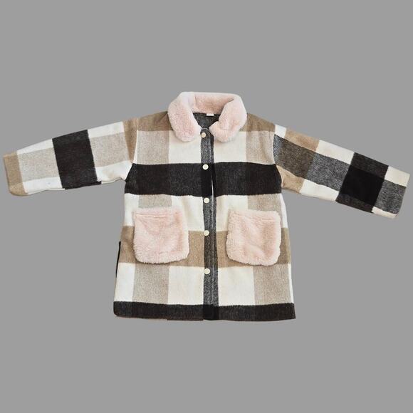 SHEIN Boys Plaid Fur Collar Jacket Sz 8 - Picture 2 of 4